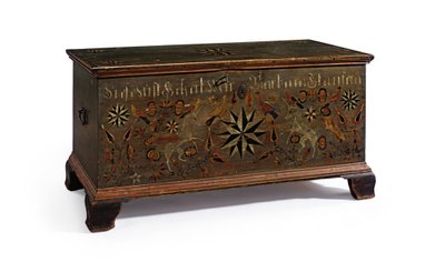 Cassapanca decorata realizzata per Barbara Stauffer, Rapho Township, Lancaster County, Pennsylvania, USA, 1799 da John Flory