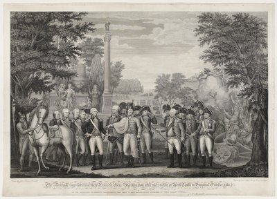 La resa delle armi britanniche al Gen. Washington dopo la loro sconfitta a York Town in Virginia, ottobre 1781 da John Francis (after) Renault