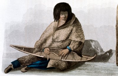 Ragazza indiana di rame che ripara una racchetta da neve, 1823 da John Franklin
