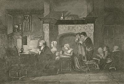 Il droghiere e la sua famiglia in preghiera da John Franklin