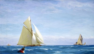 Un grande veliero e una chiatta sul Tamigi, al largo della costa di un porto (circa 1910) da John Fraser