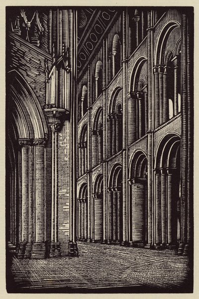 Cattedrale di Ely: La navata guardando verso ovest (xilografia) da John Frederick Greenwood