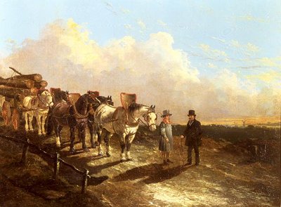 Un carro di legname fermo su una strada al crepuscolo da John Frederick Herring Jnr