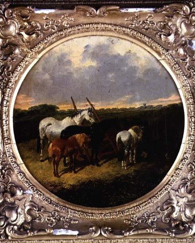 Cavalli vicino a un rullo in un prato da John Frederick Herring Jnr