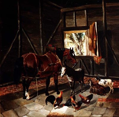 Interno della stalla con cavallo da tiro e asino da John Frederick Herring Jnr