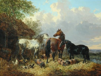 Tre cavalli con maiali da John Frederick Herring Junior