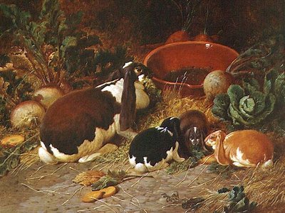 Conigli di Fantasia, una Femmina con i suoi Piccoli da John Frederick Herring Senior