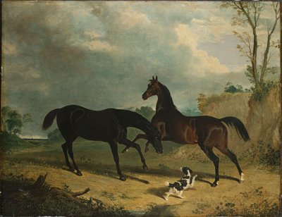 Cacciatori e uno spaniel in un paesaggio boscoso, 1835 da John Frederick Herring Senior