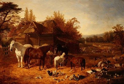 Il cortile della fattoria con cavalli, pony, maiali Berkshire Saddleback, bovini Alderney Shorthorn e pollame da John Frederick Herring Senior