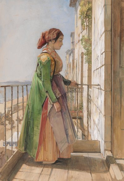 Una ragazza greca in piedi su un balcone da John Frederick Lewis