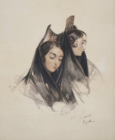 Ragazze di Ronda, Andalusia, tavola 11 da Schizzi di Spagna, inciso da Charles Joseph Hullmandel (1789-1850) pubblicato nel 1836 da John Frederick Lewis