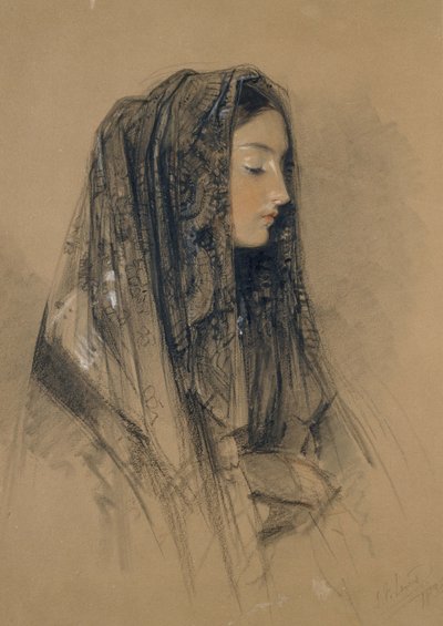 Testa di una ragazza italiana con mantiglia, 1838 da John Frederick Lewis