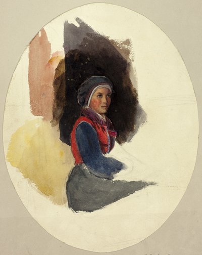 Schizzo di donna seduta in costume contadino da John Frederick Lewis