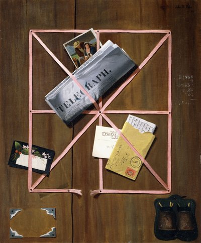 Immagine di rack con telegrafo, lettera e cartoline (1880) da John Frederick Peto