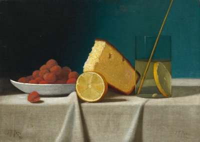 Natura morta con torta, limone, fragole e bicchiere da John Frederick Peto