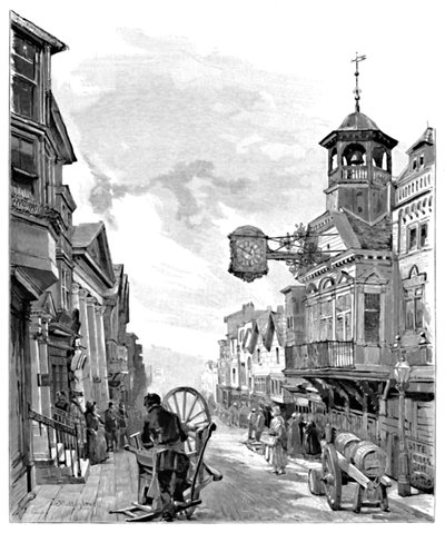 Guildford: High Street, con il Municipio, 1886 da John Fulleylove
