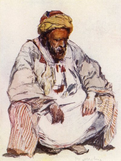 Figura seduta di pastore siriano con cappotto di pelle di pecora da John Fulleylove