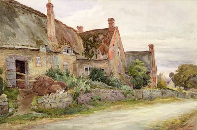 Cottage con tetto di paglia con fienile adiacente, 1881 da John Fulleylove