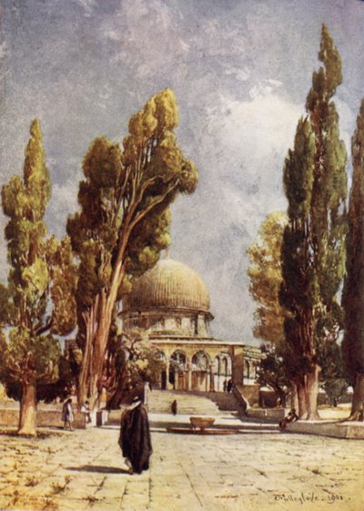 La Cupola della Roccia (Moschea di Omar) vista dal portico sul lato nord della Moschea di El Aksa da John Fulleylove