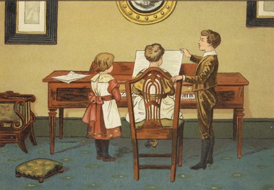 Bambini che provano al pianoforte da John George (after) Sowerby
