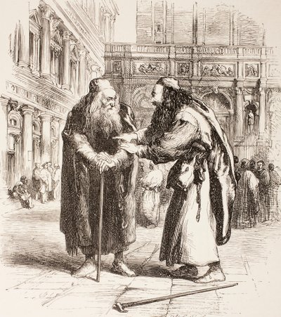 Illustrazione per Il Mercante di Venezia, Shylock e Tubal si incontrano per strada, Atto III, Scena I, da 