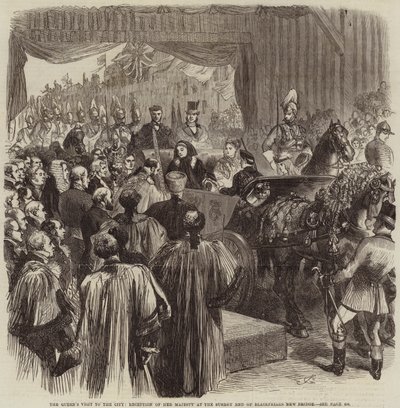La visita della regina alla città, ricevimento di Sua Maestà alla fine del Surrey del nuovo ponte di Blackfriars da John Gilbert