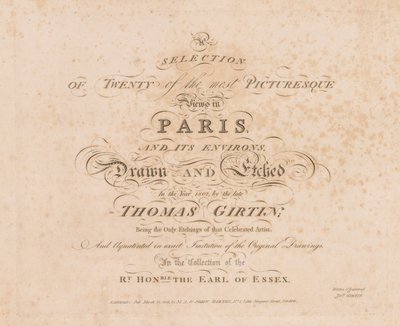Una selezione di venti delle vedute più pittoresche di Parigi e dintorni: pagina del titolo da John Girtin