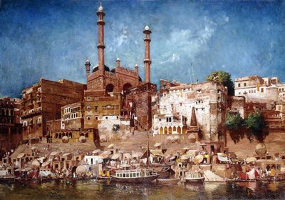 Veduta dei ghat con la moschea di Aurangzeb, Benares da John Gleich