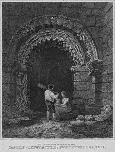 Una porta ornata nel castello, a Newcastle, Northumberland, 1814 da John Greig