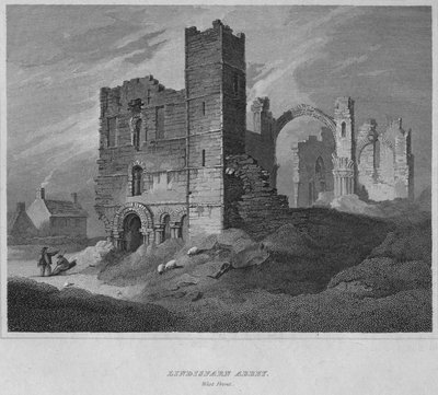 Abbazia di Lindisfarne. Facciata ovest, 1814 da John Greig