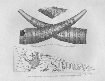 Il corno del castello di Carslogie e lo stendardo di Douglas alla battaglia di Otterbourne da John Greig
