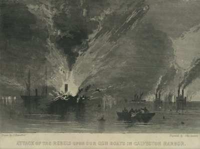 Attacco dei ribelli alle nostre cannoniere nel porto di Galveston, c.1863 da John Hamilton