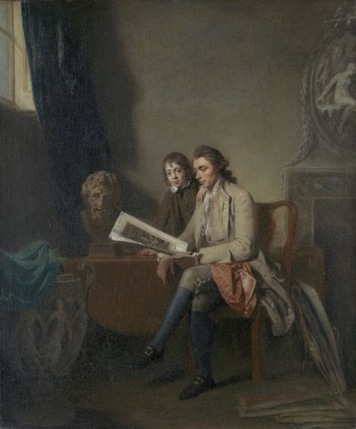 Ritratto di un uomo e un ragazzo che guardano stampe, c.1765-70 da John Hamilton Mortimer