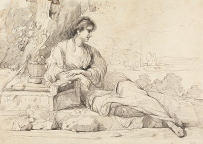 Figura femminile reclinata in un paesaggio italiano da John Hamilton Mortimer