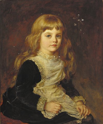 Ritratto di Sophie Beatrix Mary Cadogan, seduta a tre quarti di lunghezza, in un vestito nero con grembiule bordato di pizzo da John Hanson Walker