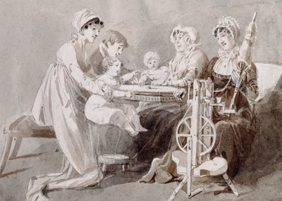Una donna con la sua famiglia al filatoio da John Harden