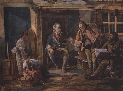Gruppo incluso un soldato fuori dalla porta di un cottage da John Harden