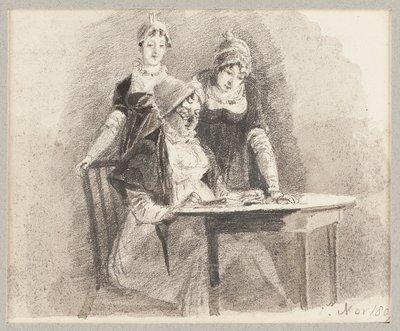 Tre a un tavolo, uno seduto, 1807 da John Harden