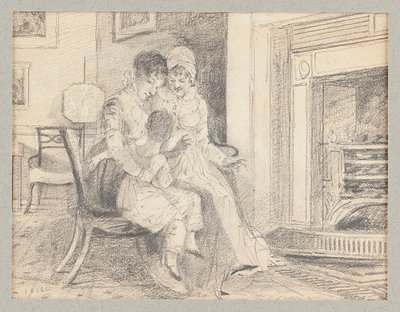 Tre accanto al fuoco, con John W di 3 anni, 1812 da John Harden