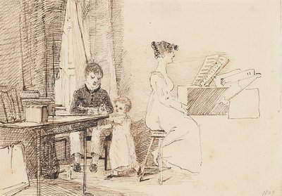 Due bambini e una donna al pianoforte, 1807 da John Harden