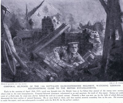 Il caporale Selwood ha vinto un DCM per aver osservato i tedeschi che esploravano vicino agli intrighi britannici a Le Gheer aprile 1915 da John Harris Valda