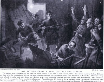 Come il sergente in azione W Swan catturò cinque tedeschi a Givenchy gennaio 1915 da John Harris Valda