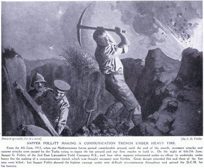 Il Genio Pollitt che crea una trincea di comunicazione sotto pesante fuoco alla Penisola di Gallipoli, giugno 1915 da John Harris Valda