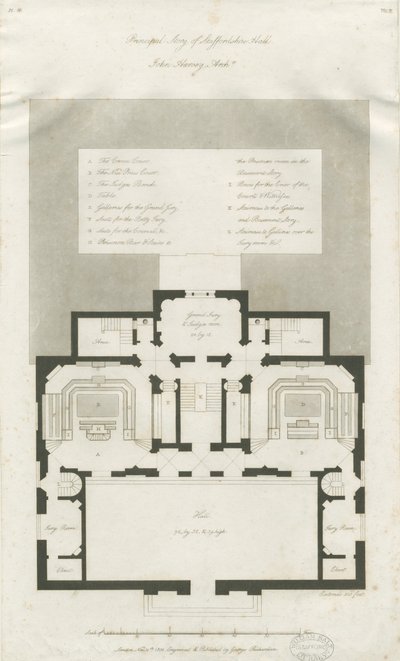 Stafford - Piano del piano principale della Shire Hall: incisione, nd [1794-1798] da John Harvey