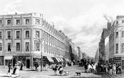 Market Street dal Market Place, Manchester, inciso da Frederick James Havell, 1829 da John Harwood