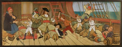 I Ragazzi Perduti in Combattimento con i Pirati e Peter nel Duello Finale con Capitan Uncino, illustrazione da 