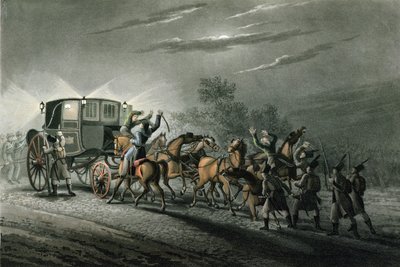 La Cattura della Carrozza di Bonaparte, Documenti e Tesoro da parte del Maggiore von Keller, Waterloo, 18 Giugno 1815, inciso da Matthew Dubourg da John Heaviside Clark