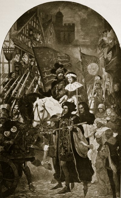 Enrico VI viene portato alla Battaglia di Barnet, 1471, illustrazione da 