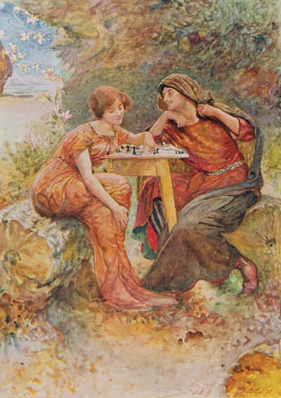 Ferdinando e Miranda in La Tempesta da Storie per Bambini da Shakespeare di Edith Nesbit, pub. da Raphael Tuck & Sons Ltd., Londra da John Henry Frederick Bacon