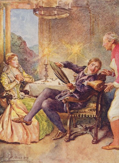 Caterina e Petruccio in La Bisbetica Domata da Storie per Bambini da Shakespeare di Edith Nesbit, pub. da Raphael Tuck & Sons Ltd., Londra da John Henry Frederick Bacon